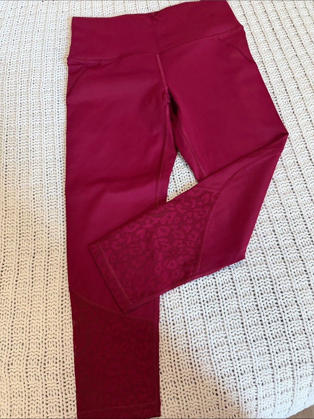 VS Burgundy Active Leggings with Subtle Animal Mesh Panels